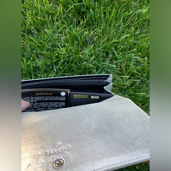 Authentic Chanel timelessness Silver Metallic Flap Wallet. - Picture 10 of 16